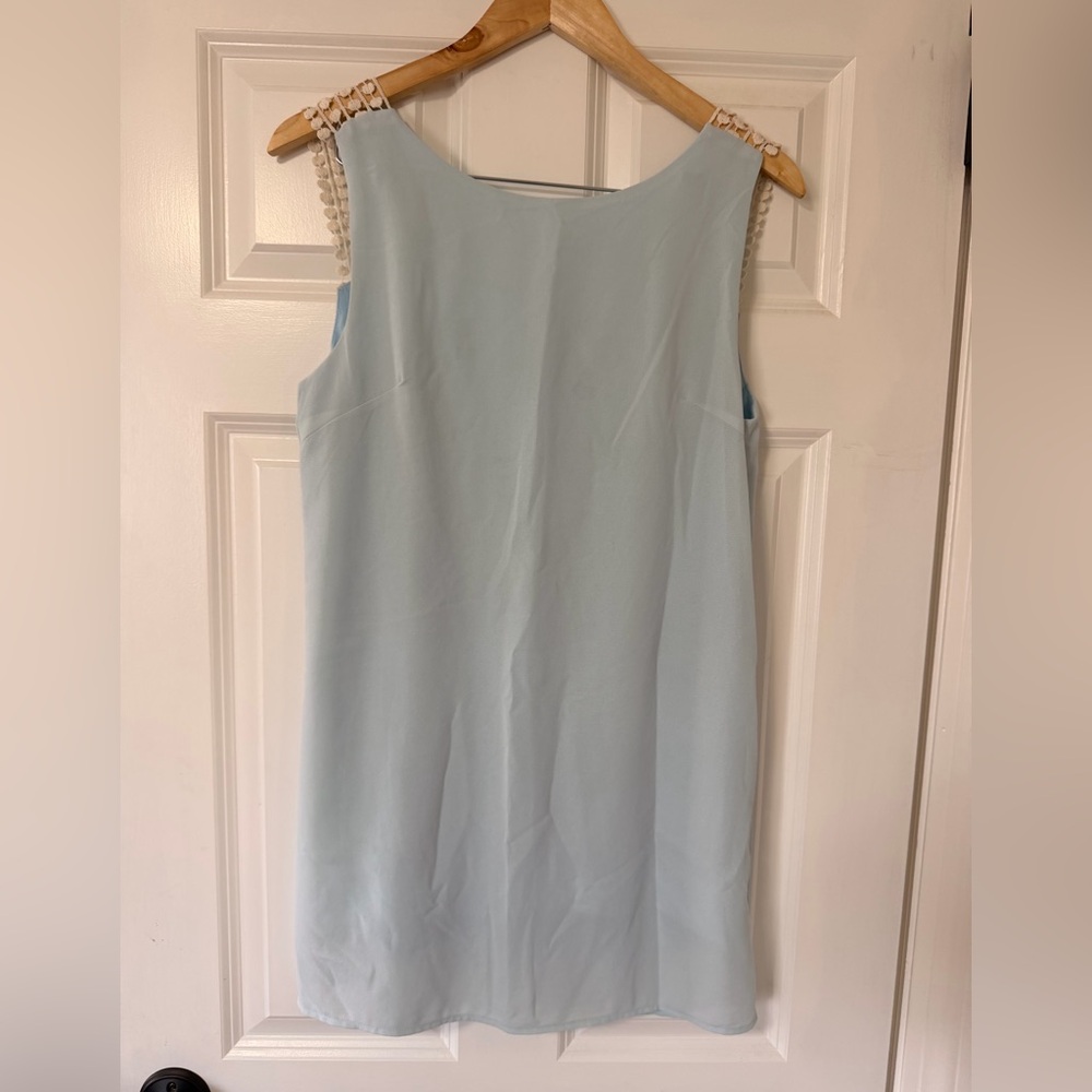 Sky Blue Sleeveless Crochet Open Back Dress